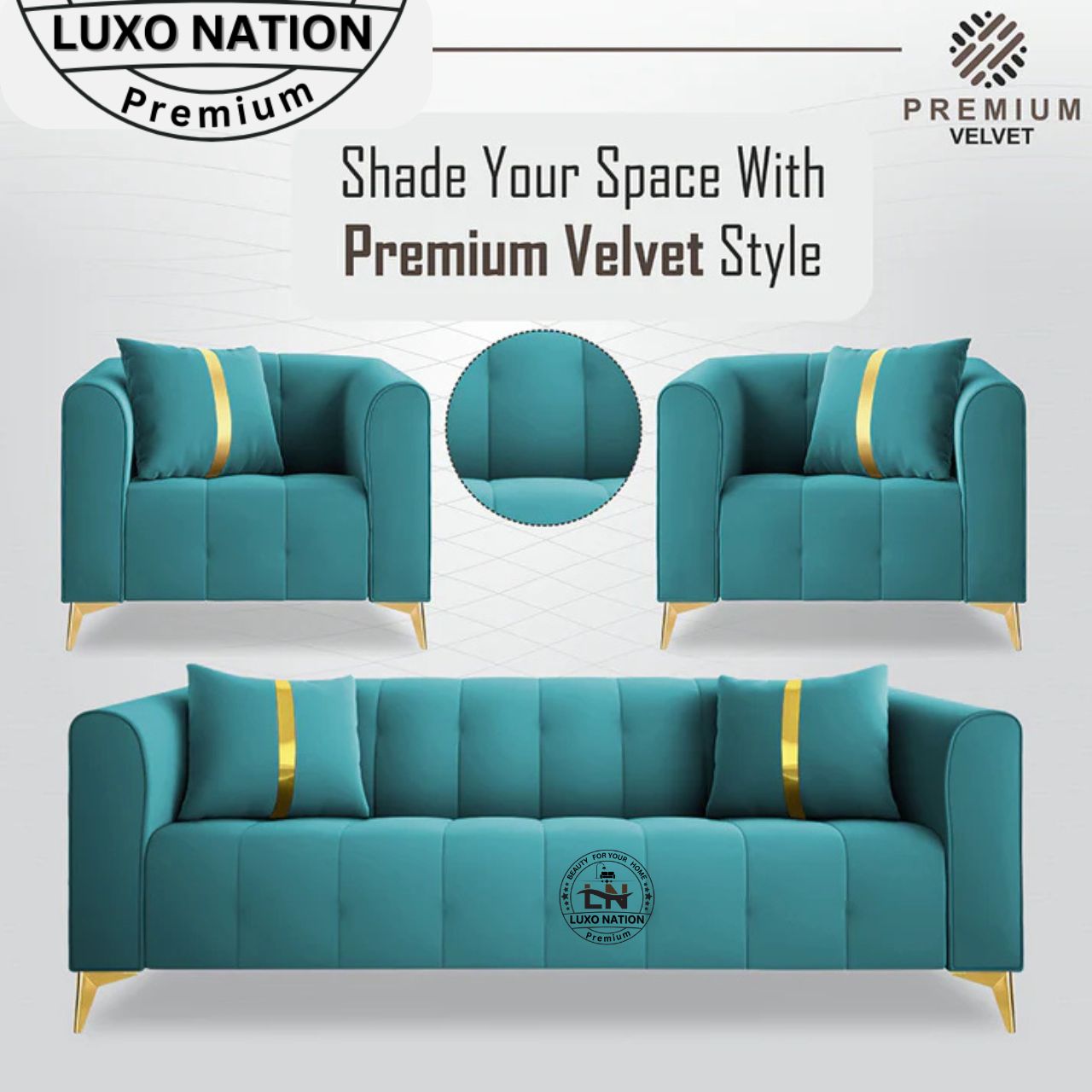 Luxo Nation Luxury Sofa Set  – Premium Quality & Velvet Suede Design